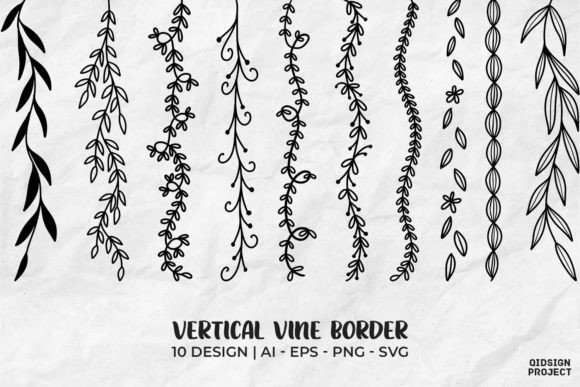 10 Vertical Vine Border Doodle Graphics & Illustrations