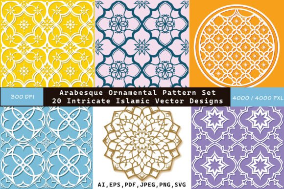 20 Arabesque Vector Patterns: Graphics & Illustrations for Handmade Crafters