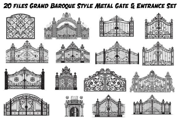 20 Grand Baroque Style Metal Gate Graphics & Illustrations