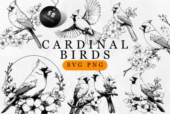 Bird SVG Graphics: Cardinal Line Art Illustrations