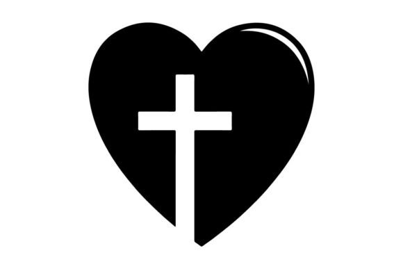 Black Glossy Heart with White Cross Symb Graphics