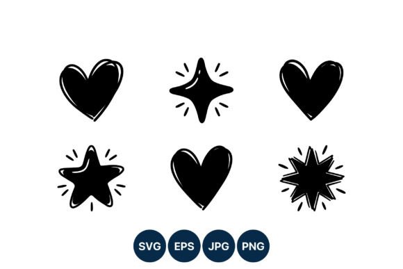Black Hand Drawn Hearts and Stars Graphics