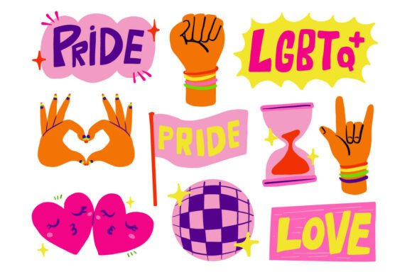 Cute LGBT Pride Love Hearts Rainbow Set Graphics & Illustrations