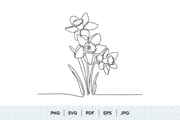 Daffodil Flower One Line Art: Clean Graphics & Illustrations