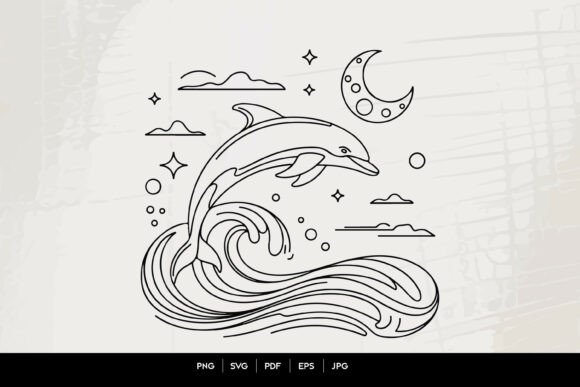 Dolphin Wave Line Art SVG Graphics