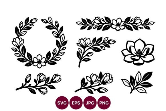 Floral Magnolia Wreath Clip Art