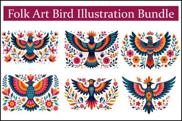 Folk Art Bird Illustration Bundle: Graphics & Illustrations for Handmade Brands