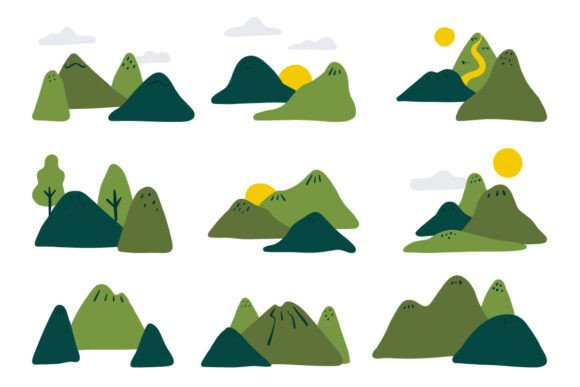 Hand Drawn Mountain Landscape Graphics & Illustrations