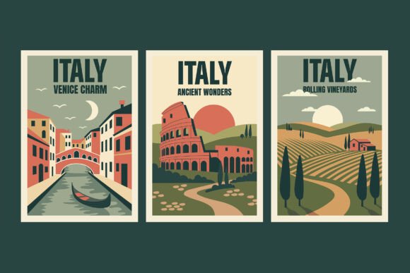 Italy Retro Travel Poster Graphics & Illustrations