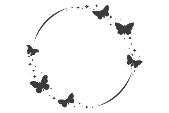 Magic Butterfly Black Round Border. Deco Graphics