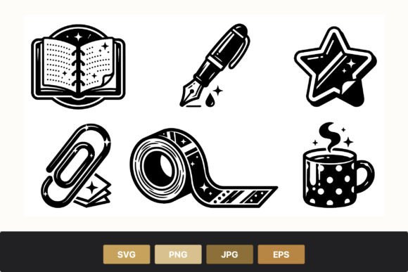 Magic Stationery Black White Icons Set: Graphics & Illustrations