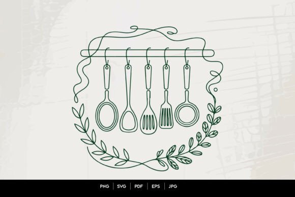 Minimal Kitchen Utensils Wreath SVG: Graphics & Illustrations for Local Branding