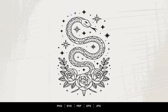 Mystic Snake and Roses Line Art SVG: Graphics & Illustrations for Creative Sellers