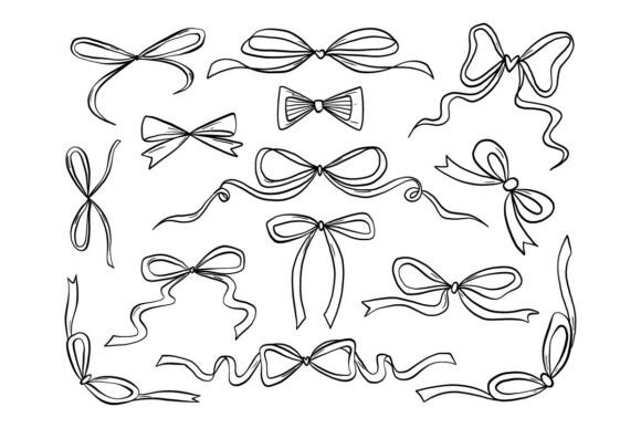 Ribbon Bow SVG Bundle Outline Line Art: Graphics & Illustrations