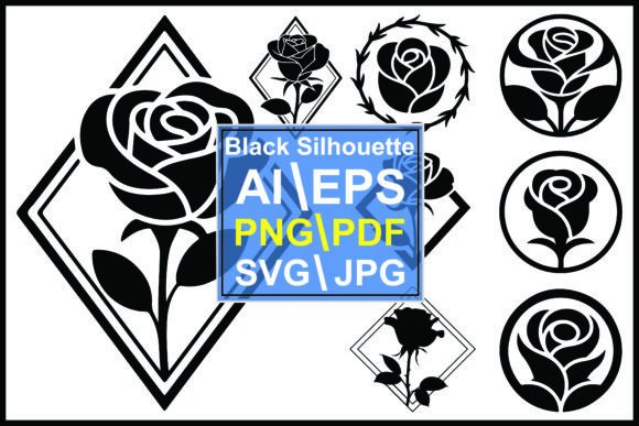 Rose Silhouettes in Geometric Shape: Graphics & Illustrations for Local Branding