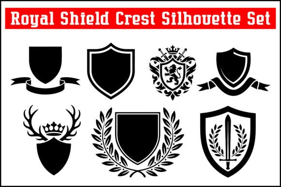 Royal Shield Crest Silhouette Set Graphics for Local Branding