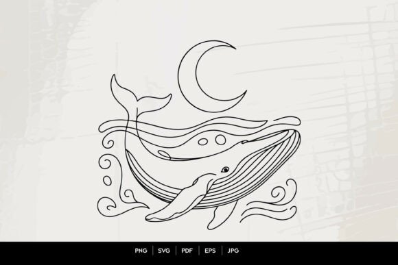 Whale Line Art SVG: Minimalist Graphics & Illustrations