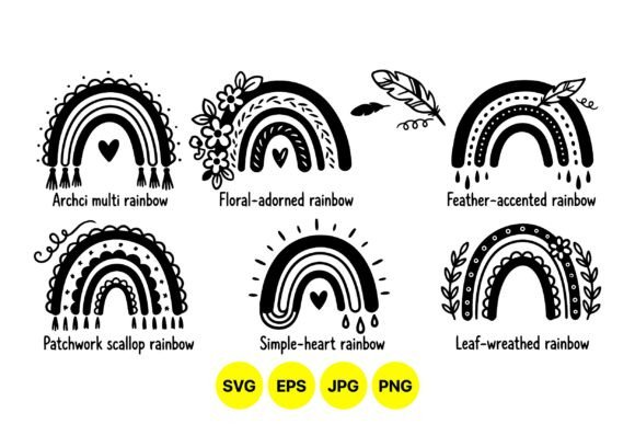 Whimsical Boho Rainbow Clipart: Graphics & Illustrations