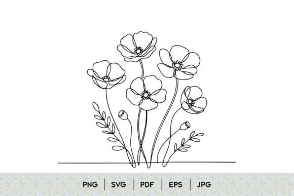 Wildflower Bouquet Line Art Design: Graphics & Illustrations